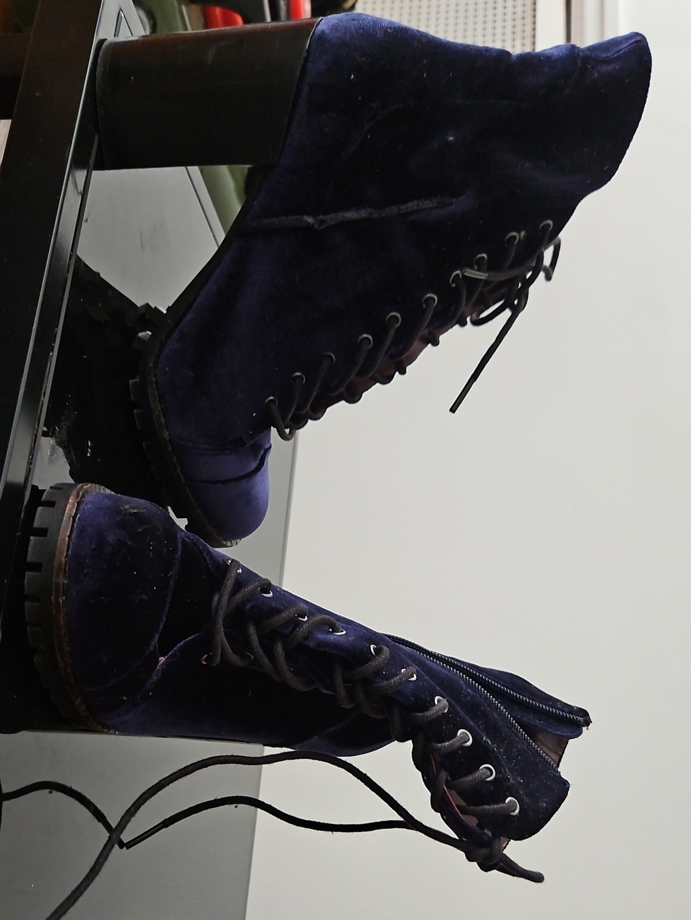 Report Signature Navy Velvet Lace-Up Ankle Boots